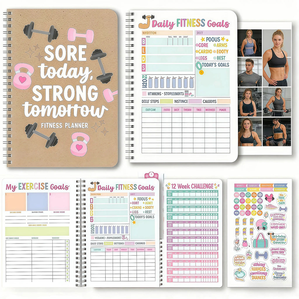 Agenda definitiva para el fitness y registro de entrenamientos: diario de ejercicios sin fecha para el seguimiento de la pérdida de peso y el entrenamiento en casa o en el gimnasio. Regalo ideal para los amantes del fitness.