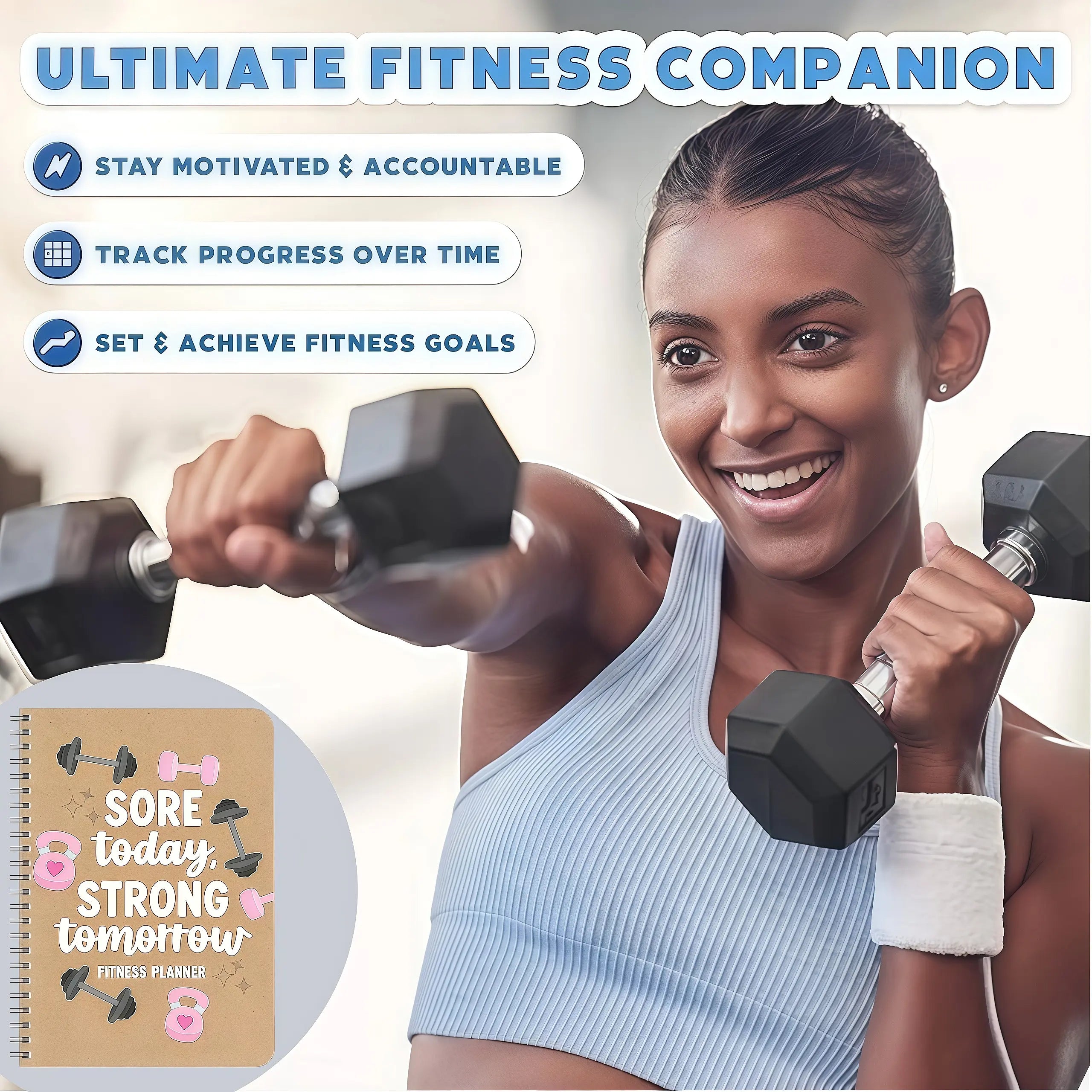 Agenda definitiva para el fitness y registro de entrenamientos: diario de ejercicios sin fecha para el seguimiento de la pérdida de peso y el entrenamiento en casa o en el gimnasio. Regalo ideal para los amantes del fitness.