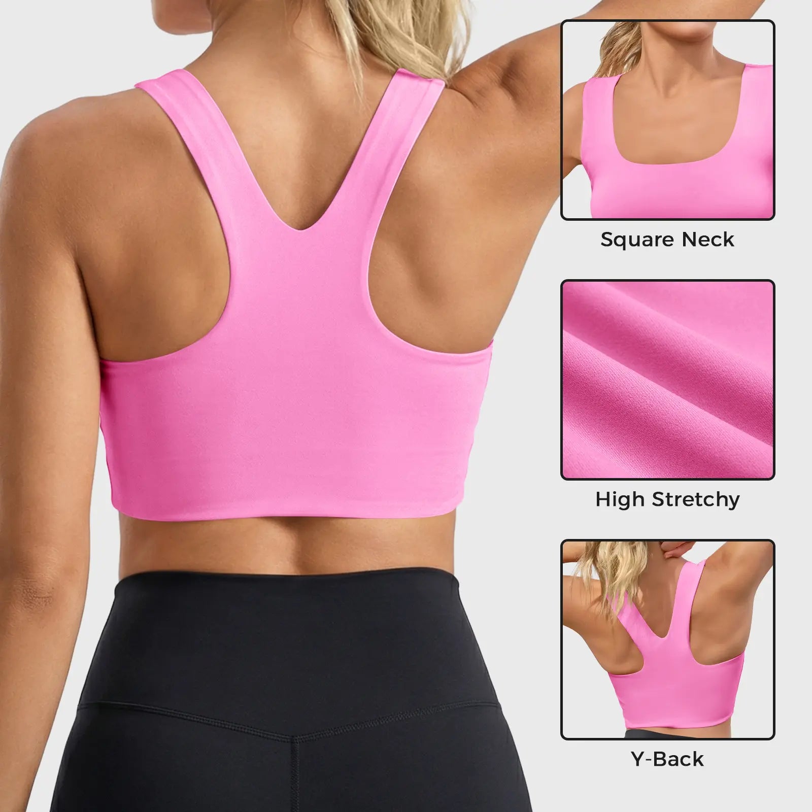 Buttery Soft Square Neck Padded Seamless Longline Sports Bra - Ultimate Support for Yoga & Running
